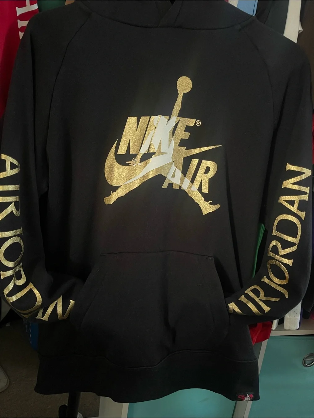 Nike Kids Black Hoodie with Gold Nike Air Jumpman Logo